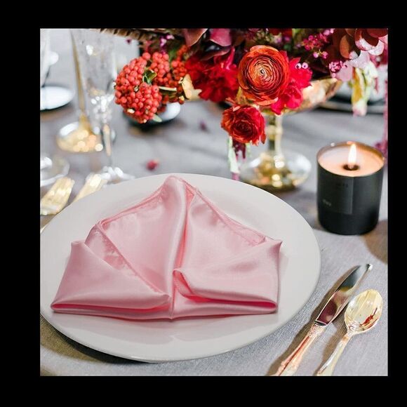 Pink Cloth Napkin Set of 8, Polyester, Washable, Soft Reusable, Wrinkle Free - Picture 6 of 6